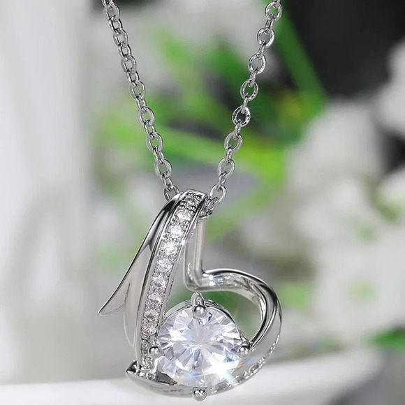 💎Hollow 925 Sterling Silver Plated CZ Heart Necklace for Women, MARR9004 - Picture 4 of 7